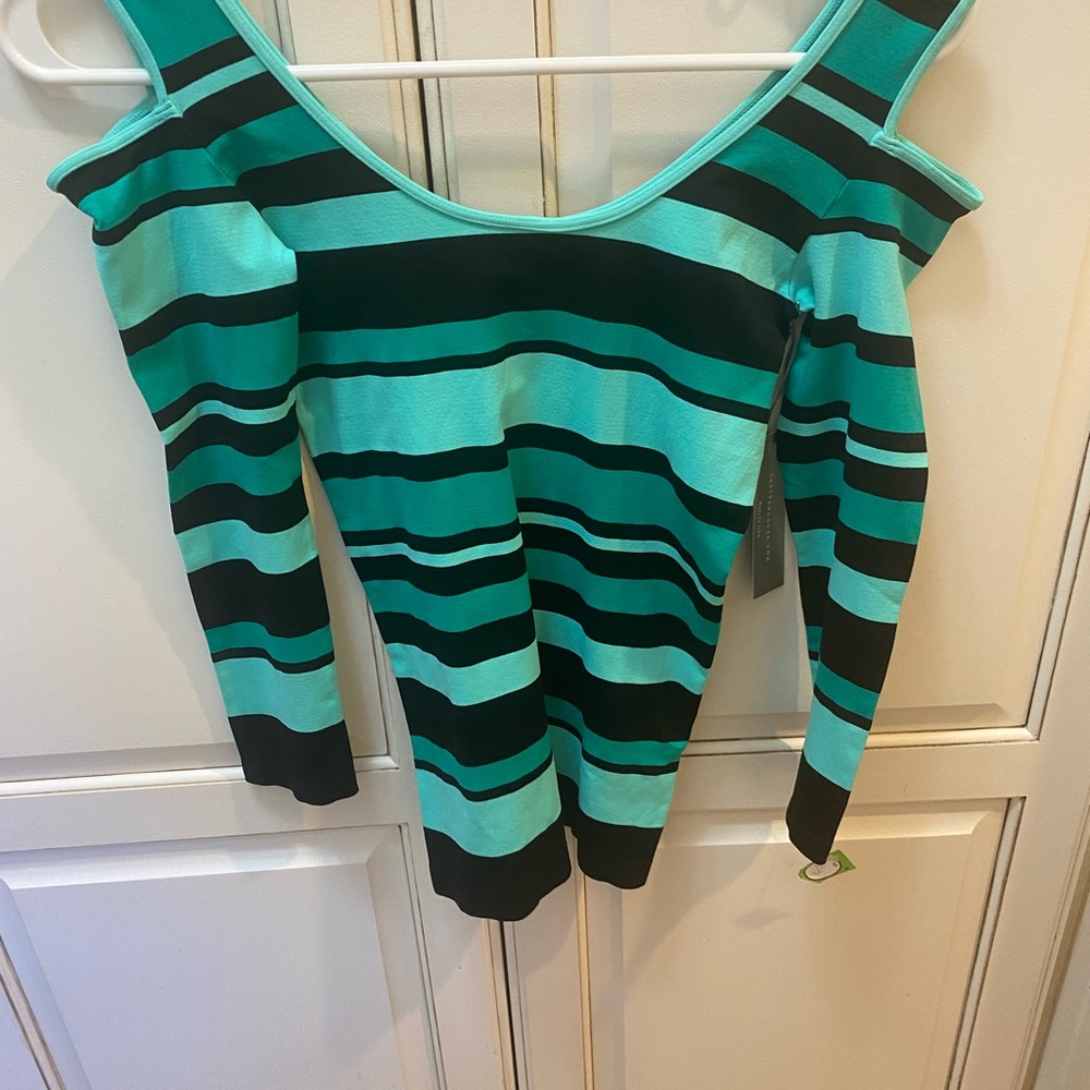 Last Tango turquoise and black cold shoulders top size M/L